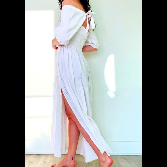 New Peasant milkmaid princess poet puff sleeve thick 100% cotton maxi dress. - Picture 5 of 14